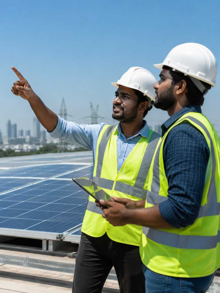 Engineering team wearing helmets